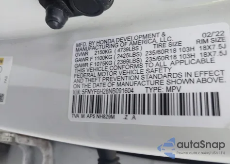 2022 Honda Pilot Awd Special Edition from USA, damaged, VIN 5FNYF6H22NB006000